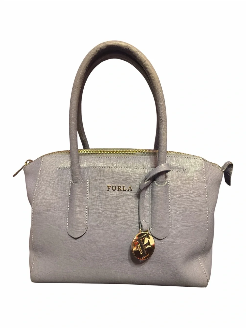 Furla Linda Light Blue Gray Saffiano Leather Satchel Tote Bag w/ Hangtag